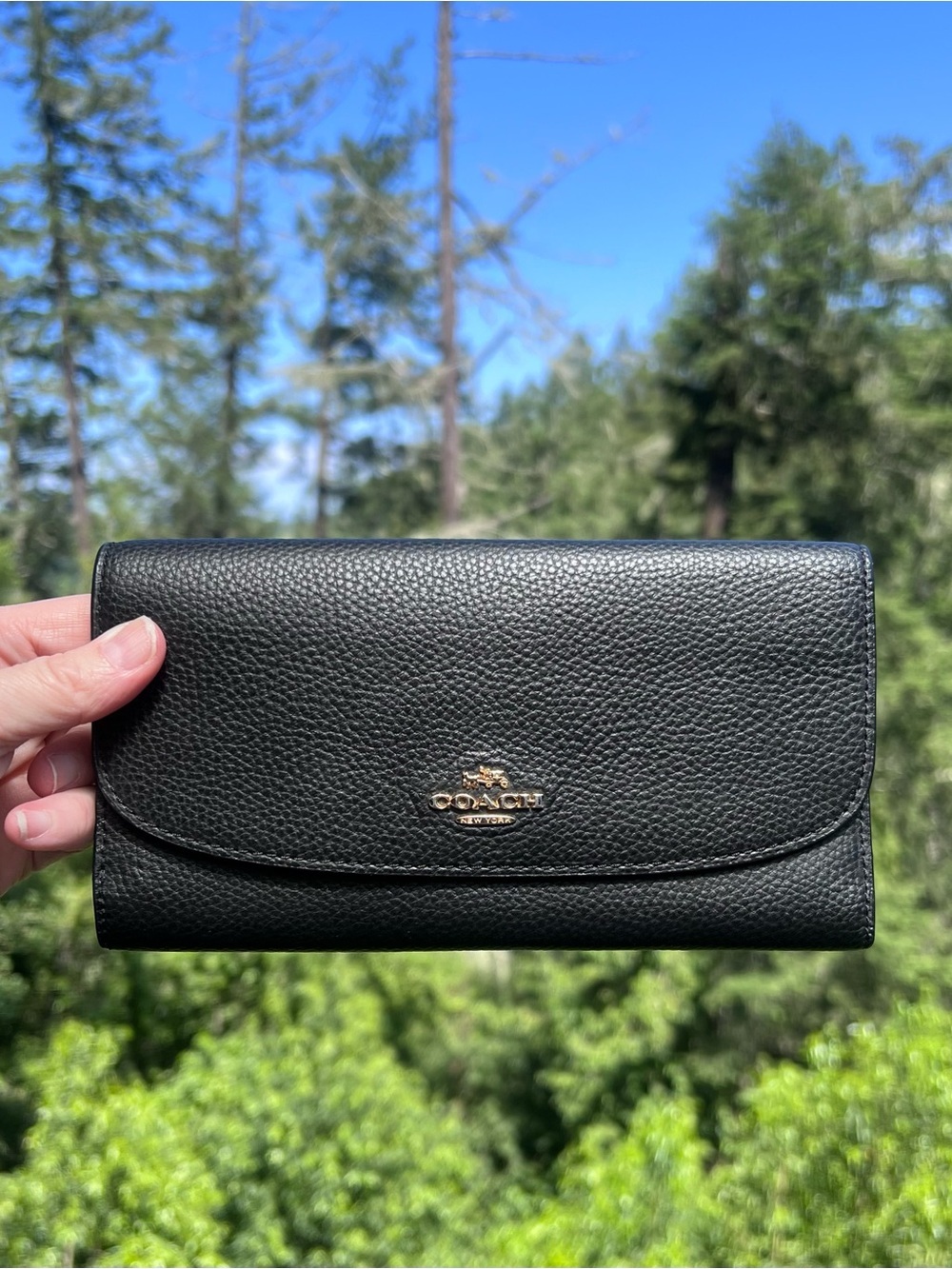 COACH Vintage Trifold Wallet Black Pebble Leather with Gold Hardware AUTHENTIC